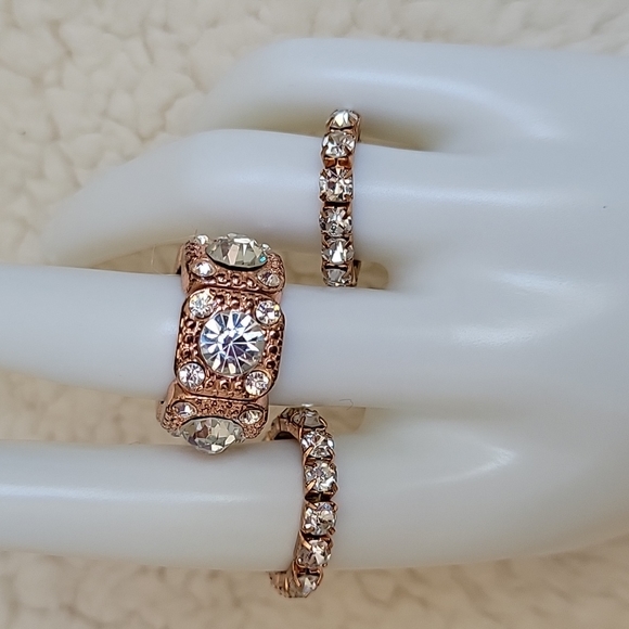 Rose Gold Tone 3 Pc Stretch Ring - Picture 6 of 16